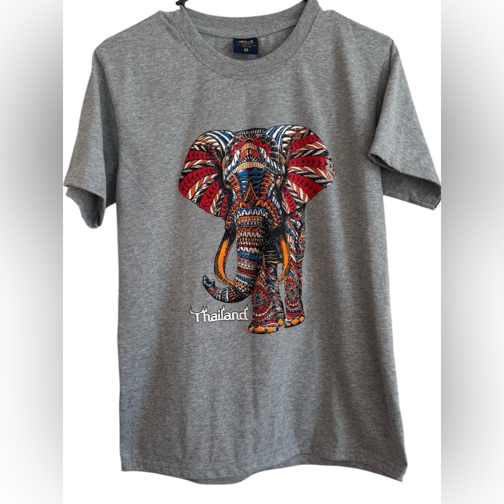 Dual Sided Rainbow and B&W Elephant Graphic T-Shirt‎ Thailand Grey